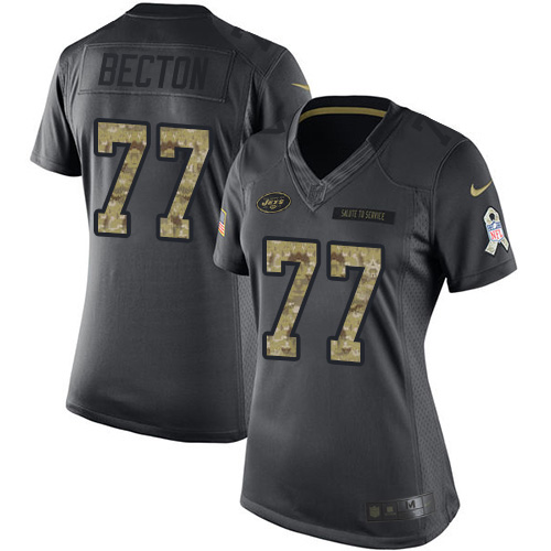 New York Jets #77 Mekhi Becton Black Women's Stitched Limited 2016 Salute to Service Jersey Womens