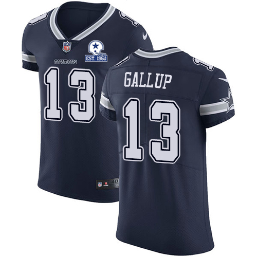 Cowboys #13 Michael Gallup Navy Blue Team Color Men's Stitched With Established In 1960 Patch Vapor Untouchable Elite Jersey