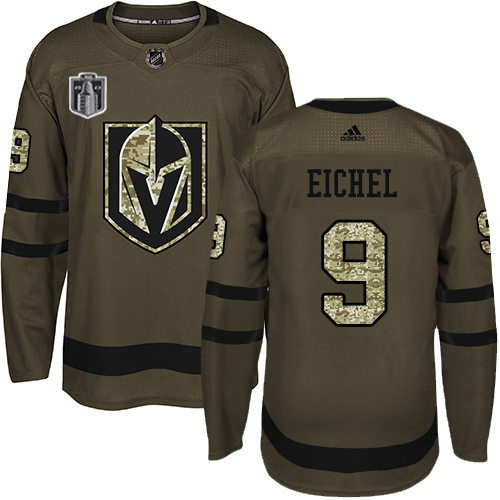 Adidas Golden Knights #9 Jack Eichel Green Youth 2023 Stanley Cup Final Patch Salute To Service Stitched Jersey