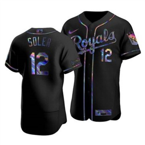 Kansas City Kansas City Royals #12 Jorge Soler Men's Iridescent Holographic Collection Jersey - Black Men's