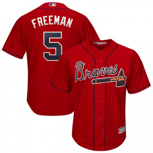 Atlanta Atlanta Braves #5 Freddie Freeman Majestic 2019 Alternate Official Cool Base Player Jersey Scarlet Men's