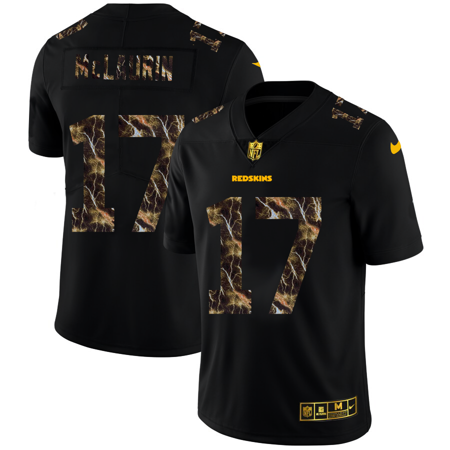 Washington Commanders #17 Terry McLaurin Men's Black Flocked Lightning Vapor Limited Jersey