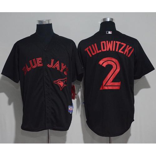 Toronto Blue Jays #2 Troy Tulowitzki Black Strip Stitched Jersey Men's