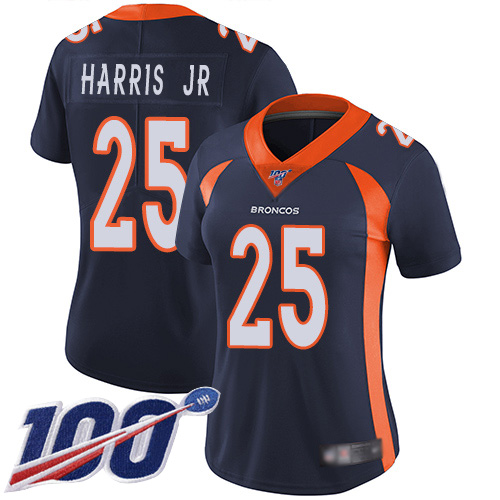 Denver Broncos #25 Chris Harris Jr Navy Blue Alternate Women's Stitched 100th Season Vapor Limited Jersey Womens
