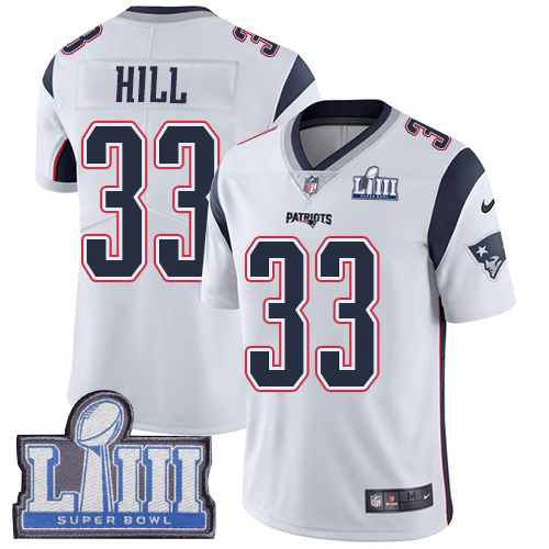 New England Patriots #33 Jeremy Hill White Super Bowl LIII Bound Men's Stitched Vapor Untouchable Limited Jersey Men's
