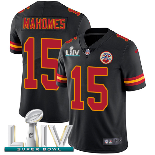 Chiefs #15 Patrick Mahomes Black Super Bowl LIV 2020 Youth Stitched Limited Rush Jersey
