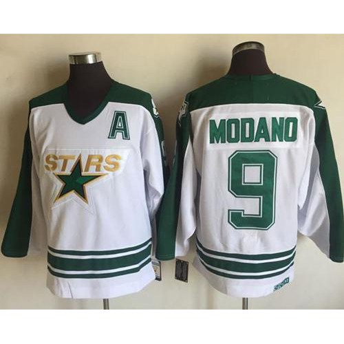 Dallas Stars #9 Mike Modano White CCM Throwback Stitched Jersey Men's