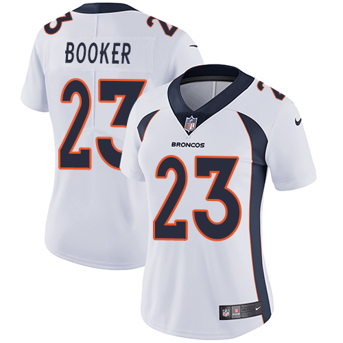 Denver Broncos #23 Devontae Booker White Women's Stitched Vapor Untouchable Limited Jersey Womens