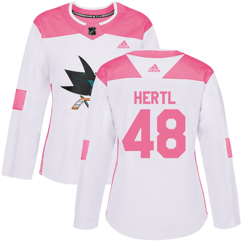 Adidas San Jose Sharks #48 Tomas Hertl White/Pink Authentic Fashion Women's Stitched Jersey Womens