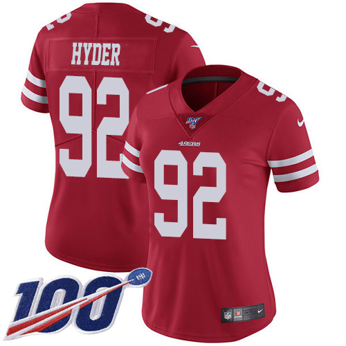 San Francisco 49ers #92 Kerry Hyder Red Team Color Women's Stitched 100th Season Vapor Untouchable Limited Jersey Womens