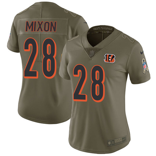 Bengals #28 Joe Mixon Olive Women's Stitched Limited 2017 Salute To Service Jersey