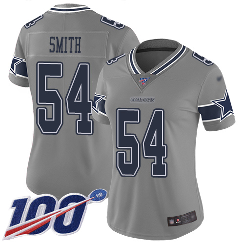 Dallas Cowboys #54 Jaylon Smith Gray Women's Stitched Limited Inverted Legend 100th Season Jersey Womens