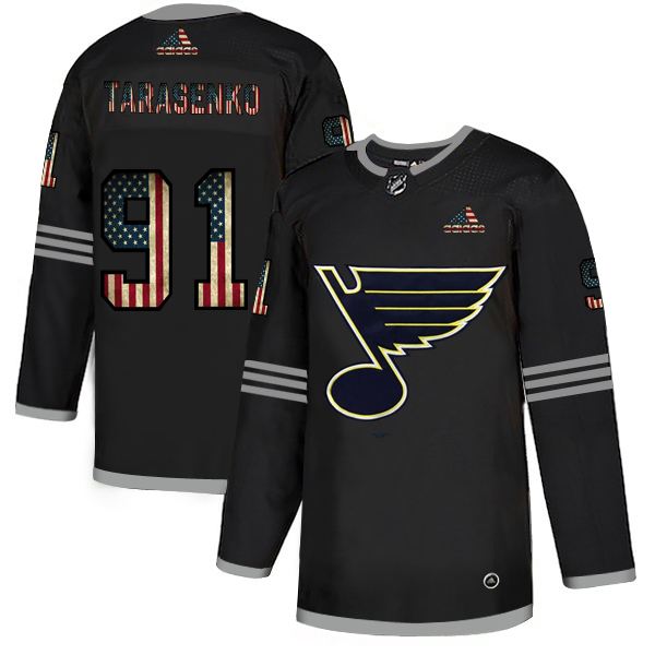 St. Louis Blues #91 Vladimir Tarasenko Adidas Men's Black USA Flag Limited Jersey