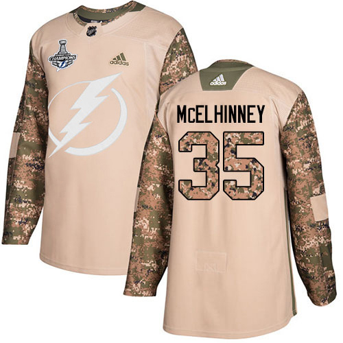 Adidas Tampa Bay Lightning #35 Curtis McElhinney Camo Authentic 2017 Veterans Day 2020 Stanley Cup Champions Stitched Jersey Men's