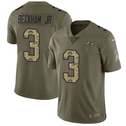 Ravens #3 Odell Beckham Jr. Olive/Camo Men's Stitched Limited 2017 Salute To Service Jersey