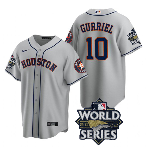 Houston Astros #10 Yuli Gurriel Men's 150th Anniversary 2022 World Series Game Jersey - Gray