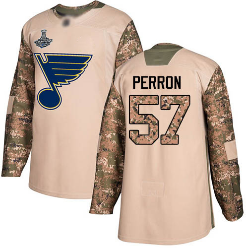 Adidas St. Louis Blues #57 David Perron Camo Authentic 2017 Veterans Day Stanley Cup Champions Stitched Youth Jersey Youth