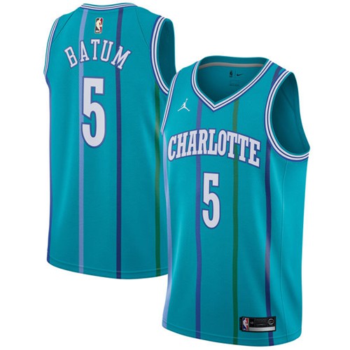 Charlotte Hornets #5 Nicolas Batum Aqua Jordan Swingman Hardwood Classics Jersey Mens
