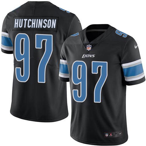 Lions #97 Aidan Hutchinson Black Men's Stitched Limited Rush Jersey