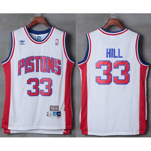 Detroit Pistons #33 Grant Hill White Hardwood Classics Stitched Jersey Mens