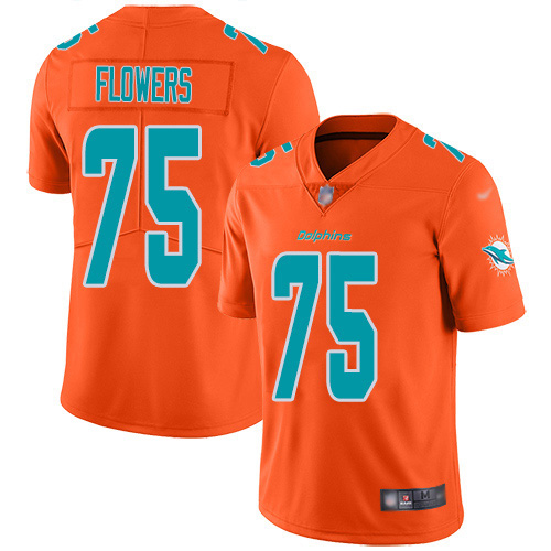 Miami Dolphins #75 Ereck Flowers Orange Men's Stitched Limited Inverted Legend Jersey Men's