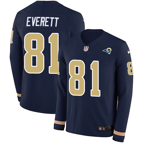 Los Angeles Rams #81 Gerald Everett Navy Blue Team Color Men's Stitched Limited Therma Long Sleeve Jersey Men's