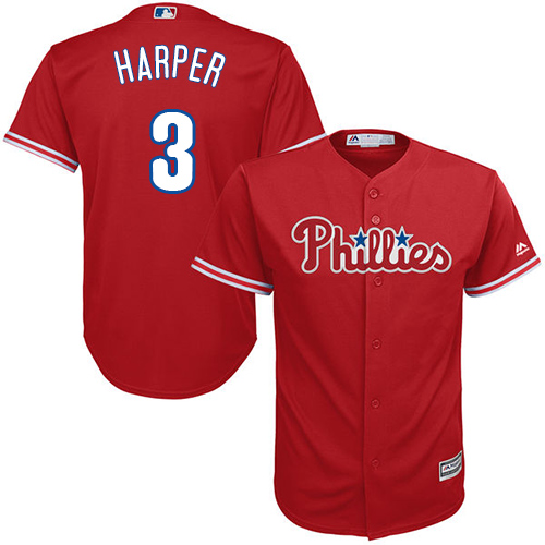 Philadelphia Phillies #3 Bryce Harper Red Cool Base Stitched Youth Jersey Youth