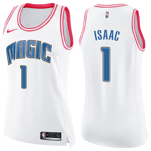 Orlando Magic #1 Jonathan Isaac White/Pink Womens Swingman Fashion Jersey Womens