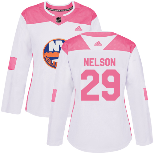 Adidas New York Islanders #29 Brock Nelson White/Pink Authentic Fashion Women's Stitched Jersey Womens