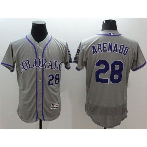 Colorado Rockies #28 Nolan Arenado Grey Flexbase Authentic Collection Stitched Jersey Men's