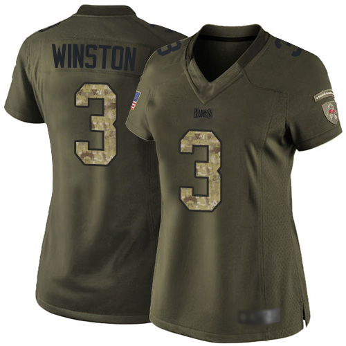 Tampa Bay Buccaneers #3 Jameis Winston Green Women's Stitched Limited 2015 Salute to Service Jersey Womens