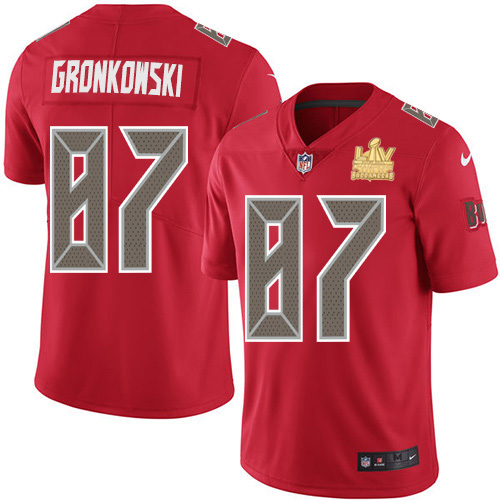 Buccaneers #87 Rob Gronkowski Red Youth Super Bowl LV Champions Stitched Limited Rush Jersey