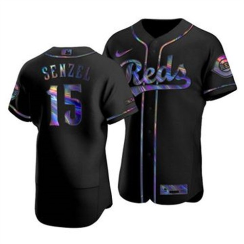 Cincinnati Cincinnati Reds #15 Nick Senzel Men's Iridescent Holographic Collection Jersey - Black Men's