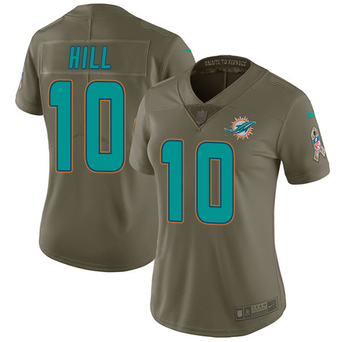 Dolphins #10 Tyreek Hill Olive Women's Stitched Limited 2017 Salute To Service Jersey