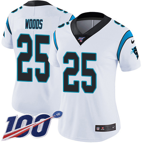 Panthers #25 Xavier Woods White Women's Stitched 100th Season Vapor Untouchable Limited Jersey