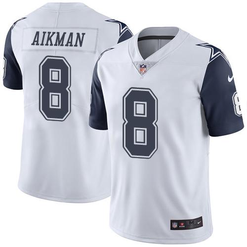 Dallas Cowboys #8 Troy Aikman White Youth Stitched Limited Rush Jersey Youth