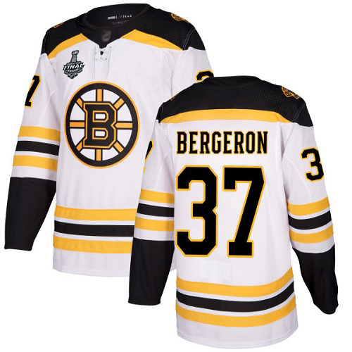 Adidas Boston Bruins #37 Patrice Bergeron White Road Authentic Stanley Cup Final Bound Stitched Jersey Men's