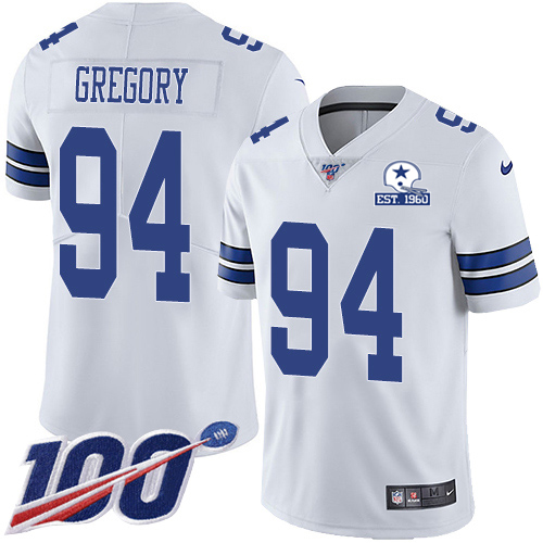 Dallas Cowboys #94 Randy Gregory White Men's Stitched With Established In 1960 Patch 100th Season Vapor Untouchable Limited Jersey Men's
