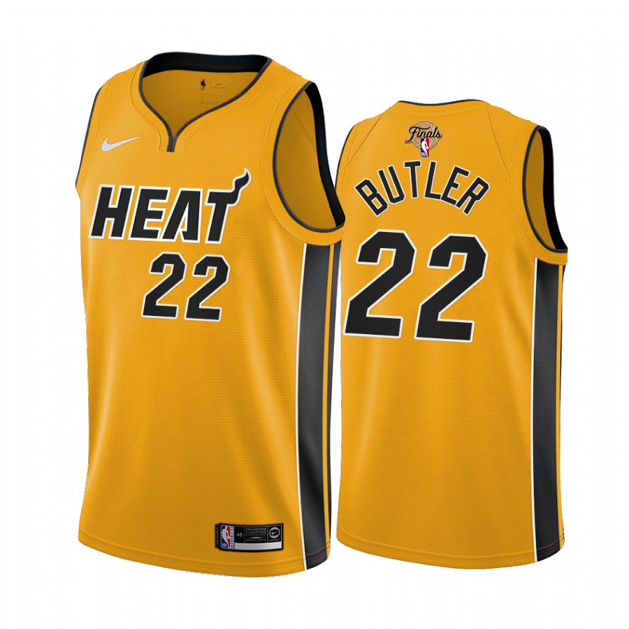 Heat #22 Jimmy Butler Yellow 2023 Finals Patch Swingman Earned Edition Jersey