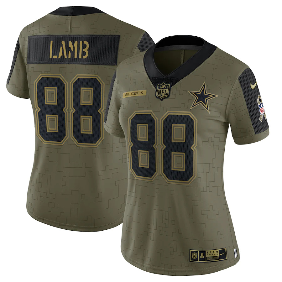 Dallas Cowboys #88 CeeDee Lamb Olive Women's 2021 Salute To Service Limited Player Jersey