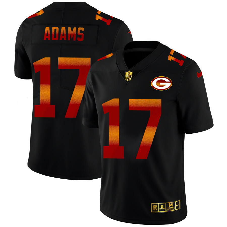 Green Bay Packers #17 Davante Adams Men's Black Red Orange Stripe Vapor Limited Jersey