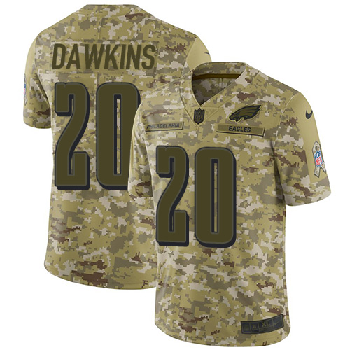 Eagles #20 Brian Dawkins Camo Men's Stitched Limited 2018 Salute To Service Jersey