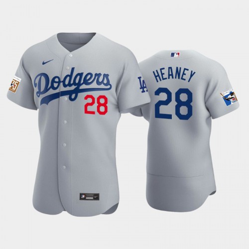 Los Angeles Los Angeles Dodgers #28 Andrew Heaney Men's Jackie Robinson 75th Anniversary Authentic Jersey - Gray Men's
