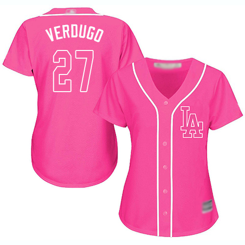 Los Angeles Dodgers #27 Alex Verdugo Pink Fashion Women's Stitched Jersey Womens