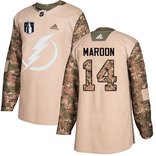 Adidas Tampa Bay Lightning #14 Pat Maroon Camo Authentic 2022 Stanley Cup Final Patch Youth Veterans Day Stitched Jersey Youth