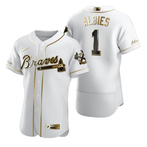 Atlanta Atlanta Braves #1 Ozzie Albies White Men's Authentic Golden Edition Jersey Men's