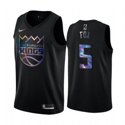 Sacramento Kings #5 De_Aaron Fox Mens Iridescent Holographic Collection Jersey - Black Mens