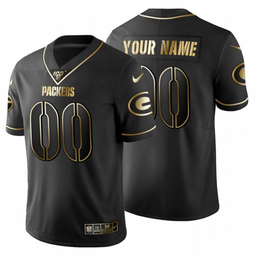 Green Bay Packers Custom Men's Black Golden Limited 100 Jersey