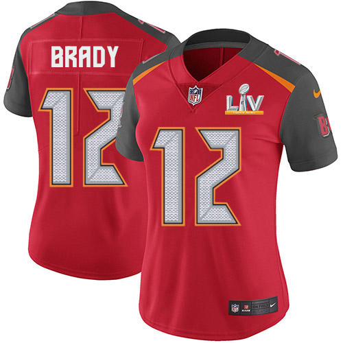 Buccaneers #12 Tom Brady Red Team Color Women's Super Bowl LV Bound Stitched Vapor Untouchable Limited Jersey