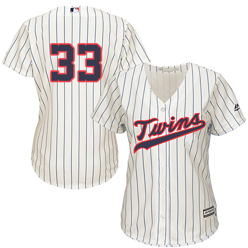 Minnesota Twins #33 Justin Morneau Cream Strip Alternate Women's Stitched Jersey Womens